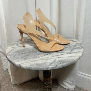 Guess Heels Ferry Asymmetrical Lucite Dress Sandals Nude/Tan Size 8